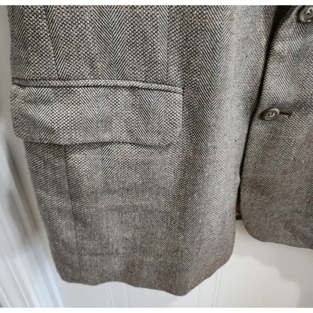 VTG Stafford Gray Herringbone 2 Button Suit Jacket Blazer Size 46L‎ USA MADE